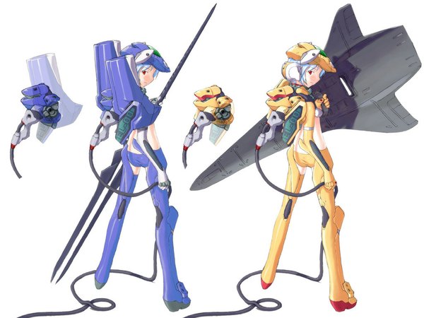 Anime picture 1024x768 with neon genesis evangelion gainax ayanami rei eva 00 wadatsumi garland dual persona personification mecha musume armor shield cable lance of longinus (evangelion)