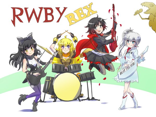 イラスト 1600x1196 と rwby rooster teeth ruby rose weiss schnee blake belladonna yang xiao long いえすぱ 長髪 カメラ目線 短い髪 開いた口 青い目 黒髪 金髪 笑顔 紫目 multiple girls 黄色眼 銀髪 :d