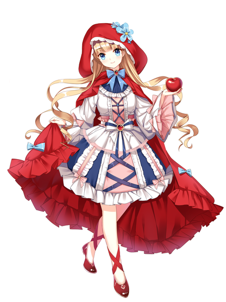 Anime picture 1600x2141 with original xingxiang senlin single long hair tall image looking at viewer blue eyes simple background blonde hair smile standing white background full body long sleeves head tilt wide sleeves drill hair girl dress shoes