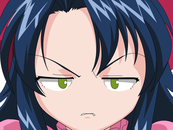 Anime picture 1440x1080 with onegai teacher kazami maho single looking at viewer short hair green eyes blue hair fang (fangs) vector angry girl