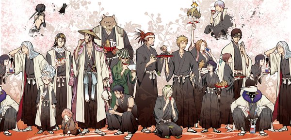 Anime picture 1312x632 with bleach studio pierrot kurosaki ichigo kuchiki rukia hitsugaya toushirou kuchiki byakuya shihouin yoruichi abarai renji matsumoto rangiku ichimaru gin soifon aizen sousuke urahara kisuke kon kusajishi yachiru kurotsuchi nemu hisagi shuuhei hinamori momo kyoraku shunsui ukitake juushirou