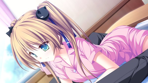 Anime picture 1920x1080 with maikaze no melt hisagihara ui tenmaso long hair highres blonde hair wide image twintails green eyes game cg loli girl