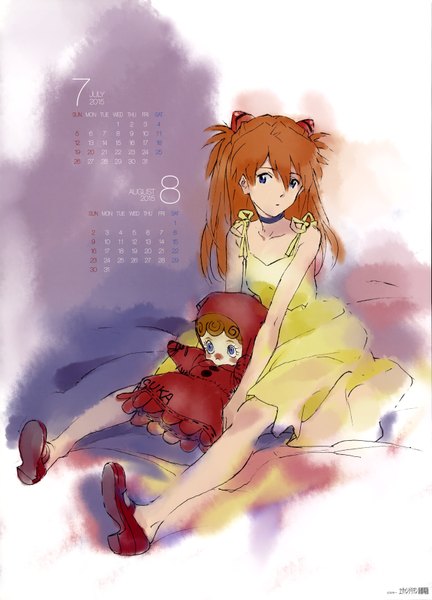 Anime picture 4946x6874 with neon genesis evangelion rebuild of evangelion evangelion: 3.0 you can (not) redo gainax soryu asuka langley shikinami asuka langley honda takeshi single long hair tall image highres blue eyes brown hair sitting twintails bare shoulders looking away absurdres full body scan