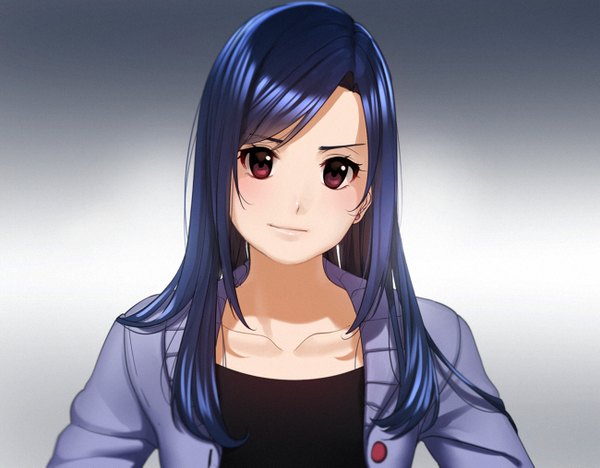 Anime picture 1300x1015 with love money rock'n'roll catherine (love money rock'n'roll) revolmxd single long hair looking at viewer red eyes blue hair girl