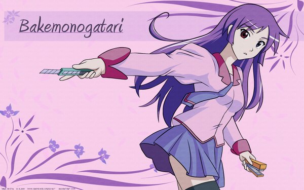Anime picture 1920x1200 with bakemonogatari shaft (studio) monogatari (series) senjougahara hitagi highres wide image copyright name