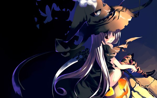 Anime picture 1680x1050 with wide image halloween witch vegetables jack-o'-lantern pumpkin
