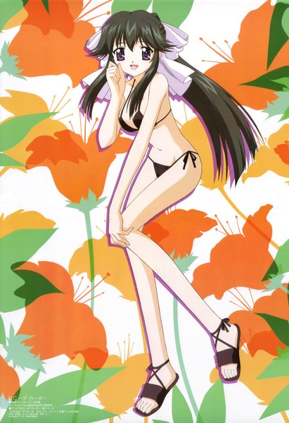 Anime picture 3481x5080 with da capo megami magazine mizukoshi moe single long hair tall image looking at viewer fringe highres breasts open mouth light erotic black hair hair between eyes standing purple eyes absurdres full body :d scan