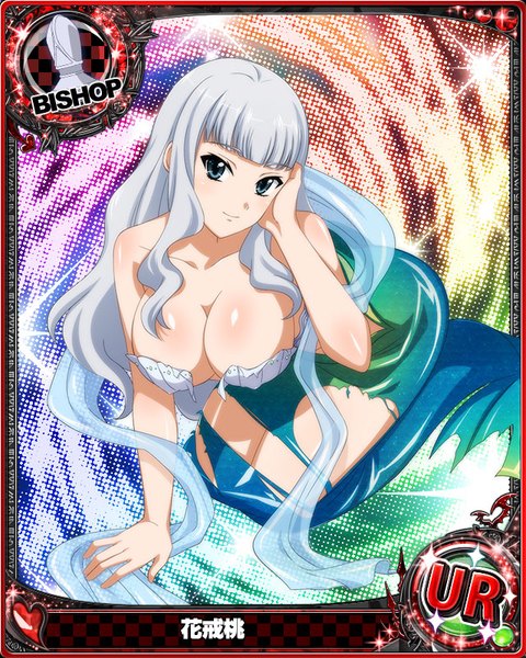 Anime picture 640x800 with highschool dxd hanakai momo single long hair tall image looking at viewer breasts blue eyes light erotic large breasts cleavage silver hair torn clothes card (medium) girl shawl