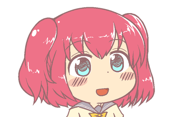 Anime picture 800x500 with love live! sunshine!! sunrise (studio) love live! kurosawa ruby ikiyouz single looking at viewer blush fringe short hair open mouth blue eyes smile upper body red hair :d two side up transparent background face chibi