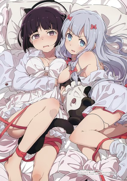Anime picture 2466x3500 with eromanga sensei a-1 pictures milky been! (ogipote) - dd's gems (artbook) izumi sagiri senju muramasa ogipote long hair tall image looking at viewer blush fringe highres short hair breasts open mouth light erotic purple eyes multiple girls animal ears payot