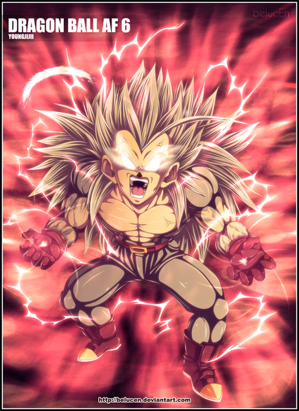 Anime picture 808x1111 with dragon ball vegeta belucen single long hair tall image open mouth brown hair inscription coloring magic glowing glowing eye (eyes) muscle framed angry electricity blank eyes boy gloves