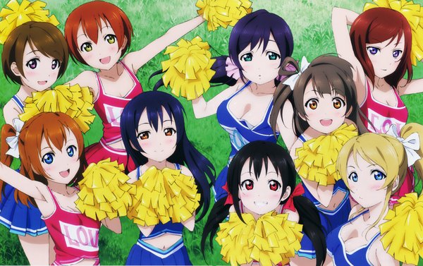 Anime picture 9227x5813 with love live! school idol project sunrise (studio) love live! nishikino maki yazawa nico toujou nozomi minami kotori ayase eli sonoda umi kousaka honoka hoshizora rin koizumi hanayo long hair looking at viewer blush highres short hair open mouth blue eyes black hair