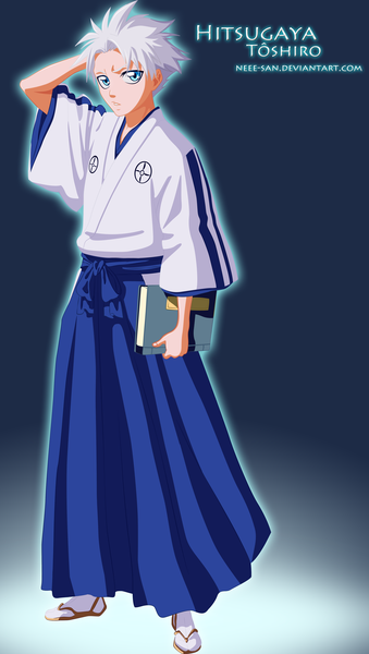 Anime picture 3368x5950 with bleach studio pierrot hitsugaya toushirou neee-san single tall image highres short hair blue eyes absurdres white hair japanese clothes inscription coloring boy belt kimono book (books)