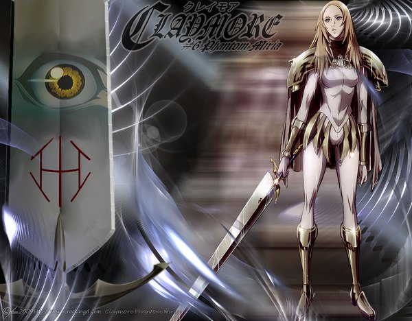 Anime picture 1027x802 with claymore madhouse miria single long hair blonde hair yellow eyes girl weapon sword armor huge weapon huge sword