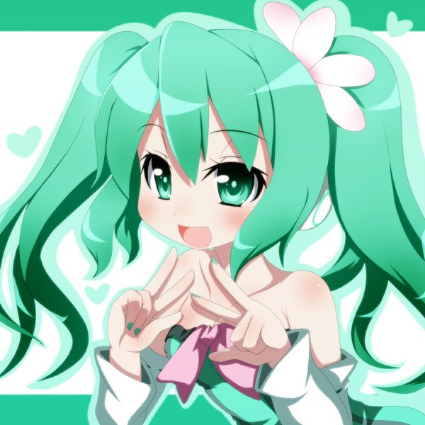 Anime picture 1000x1000 with project diva project diva 2nd vocaloid colorful x melody (vocaloid) hatsune miku oborotsuki kakeru single long hair open mouth twintails nail polish aqua eyes aqua hair girl