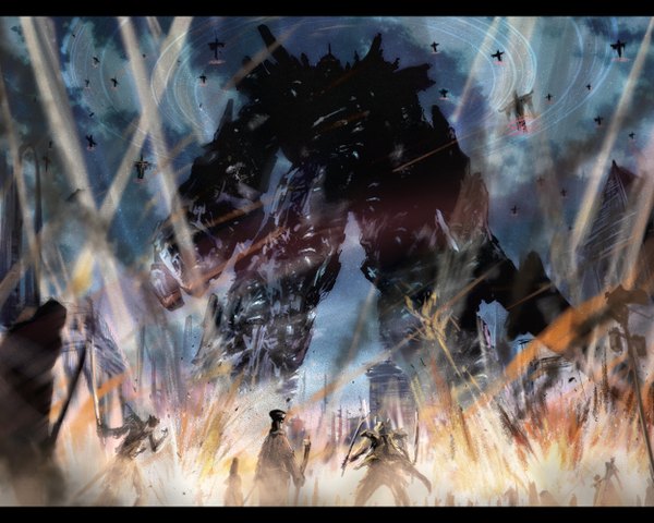 Anime picture 5000x4000 with original pixiv fantasia 108 highres absurdres magic letterboxed giant weapon sword fire mecha magic circle colossus