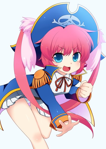 Anime picture 2591x3624 with galzoo island captain vanilla naze single tall image highres short hair open mouth blue eyes simple background white background red hair girl ribbon (ribbons) hat suit