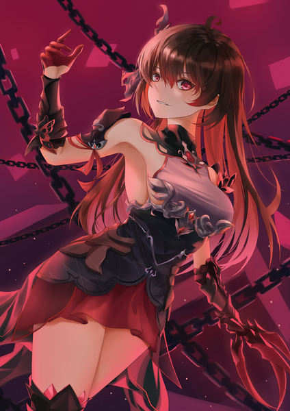 Anime picture 2480x3508 with honkai impact 3rd benghuai xueyuan honkai (series) seele vollerei seele vollerei (starchasm nyx) turbulence single long hair tall image looking at viewer fringe highres breasts light erotic black hair simple background hair between eyes red eyes standing red hair