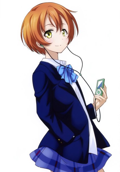 Anime picture 2142x3062 with love live! school idol project sunrise (studio) love live! hoshizora rin inou shin single tall image looking at viewer highres short hair simple background brown hair white background green eyes scan girl uniform school uniform headphones bowtie
