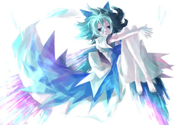 Anime picture 1240x877 with touhou cirno 9ji single short hair blue eyes white background blue hair girl bow wings