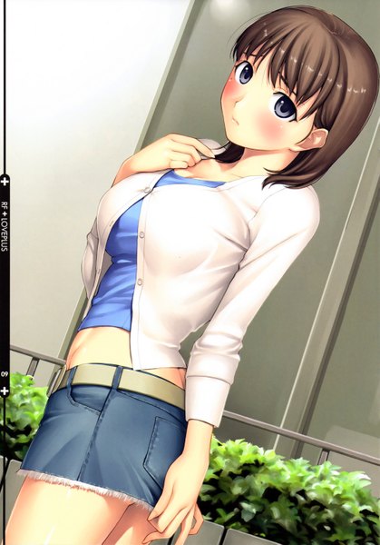 Anime picture 4230x6059 with love plus anegasaki nene tanaka shoutarou single tall image looking at viewer blush highres short hair blue eyes brown hair absurdres scan girl skirt