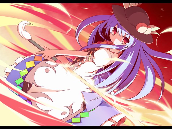 Anime picture 1600x1200 with touhou hinanawi tenshi long hair red eyes blue hair girl hat sword