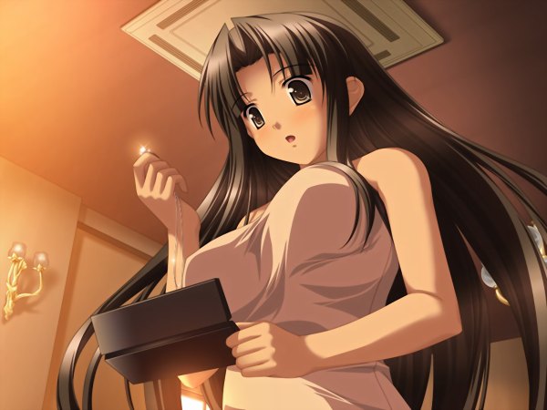 Anime picture 1200x900 with long hair open mouth light erotic black hair game cg black eyes girl jewelry
