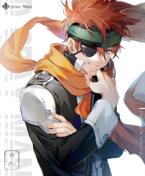 Anime picture 981x1190 with d.gray-man lavi ekita xuan single tall image looking at viewer fringe short hair simple background smile hair between eyes white background green eyes signed upper body orange hair copyright name character names boy uniform