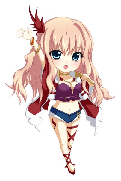Anime picture 1749x2597 with macross macross frontier sheryl nome kuena single long hair tall image highres open mouth blue eyes simple background blonde hair white background chibi girl microphone