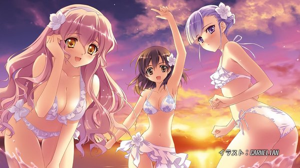 Anime picture 1920x1080 with rinne no lagrange production i.g fin e ld si laffinty kyouno madoka muginami carnelian long hair highres short hair open mouth light erotic black hair blonde hair wide image purple eyes multiple girls brown eyes yellow eyes blue hair cloud (clouds)