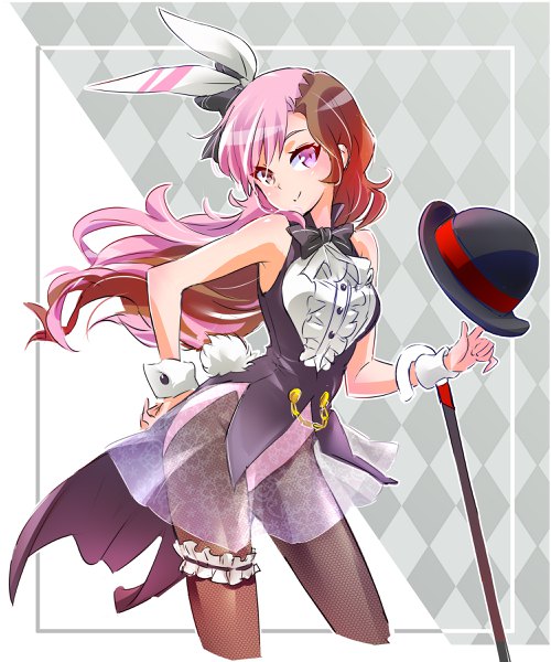 Anime picture 2000x2400 with rwby rooster teeth neopolitan (rwby) iesupa single long hair tall image looking at viewer highres smile brown hair bare shoulders brown eyes animal ears pink hair tail head tilt animal tail pink eyes multicolored hair