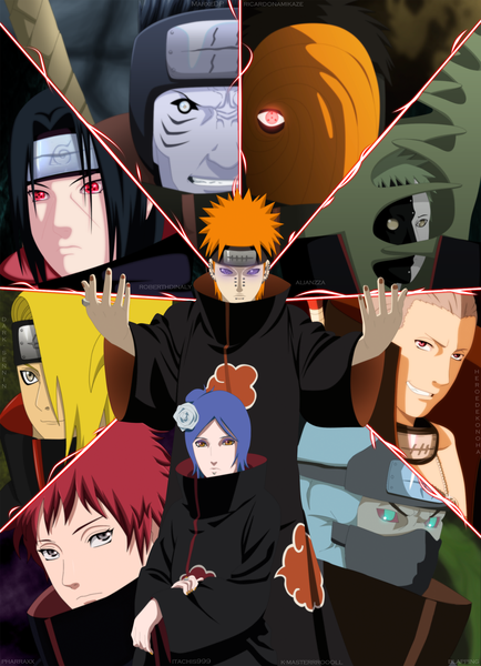 Anime picture 1300x1794 with naruto studio pierrot naruto (series) uchiha itachi uchiha obito tobi deidara sasori pain (naruto) konan hidan deva path hoshigaki kisame kakuzu zetsu ricardonamikaze marxedp dartroberth itachis999 heroedekonoha