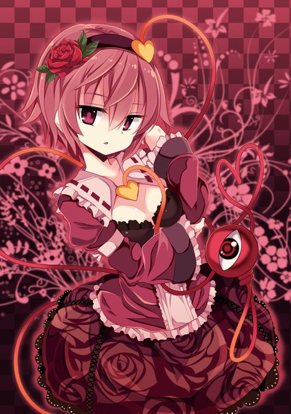 Anime picture 1039x1476 with touhou komeiji satori matsuri uta single tall image looking at viewer short hair red eyes red hair hair flower heart of string girl dress hair ornament heart hairband heart hair ornament eyeball