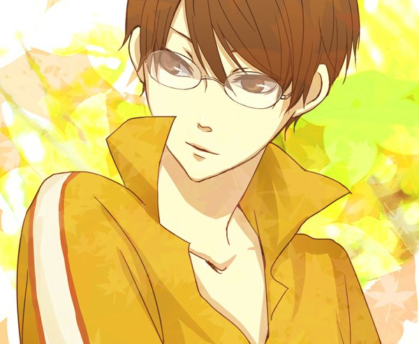 Anime picture 1024x843 with prince of tennis yagyuu hiroshi arie (artist) short hair brown hair brown eyes partially open clothes boy uniform glasses gym uniform