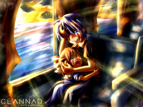 Anime picture 1200x900 with clannad key (studio) okazaki ushio okazaki tomoya crying