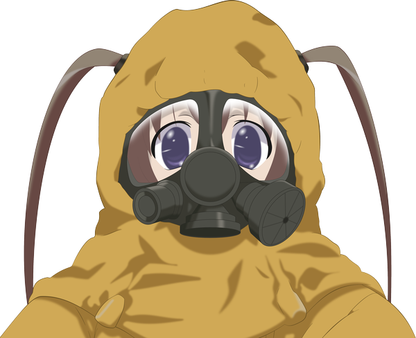 Anime picture 4000x3254 with gakuen utopia manabi straight odori momoha single long hair looking at viewer highres white background twintails purple eyes absurdres transparent background girl gas mask