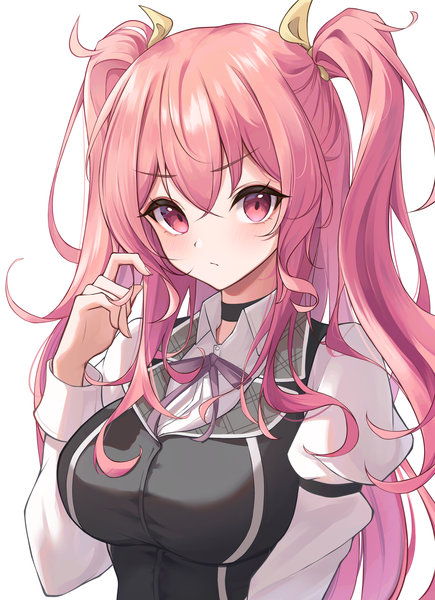 Anime picture 2903x4000 with rakudai kishi no cavalry stella vermillion toki (rumukio) single long hair tall image looking at viewer fringe highres simple background hair between eyes white background pink hair upper body pink eyes two side up playing with hair girl