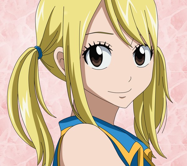 Anime picture 1903x1683 with fairy tail lucy heartfilia alexhirotaka single long hair highres blonde hair smile twintails brown eyes coloring portrait face vector girl