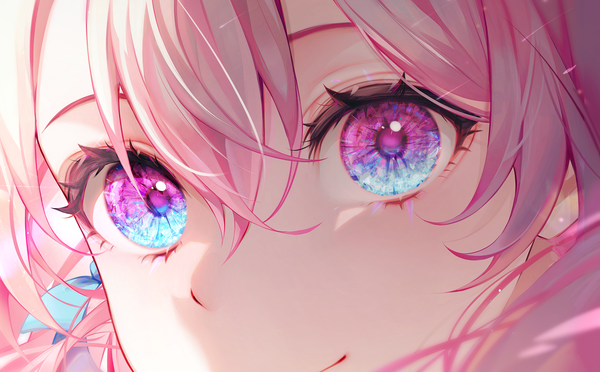 Anime picture 4256x2636 with honkai: star rail honkai (series) march 7th (honkai: star rail) 58 (opal 00 58) single long hair looking at viewer fringe highres hair between eyes wide image pink hair absurdres close-up face multicolored eyes eyes girl