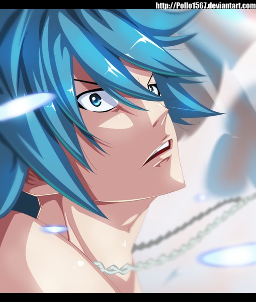Anime picture 993x1170 with fairy tail gray fullbuster pollo1567 single tall image short hair open mouth blue eyes blue hair coloring close-up face boy pendant
