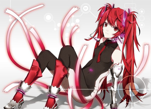 Anime picture 1500x1083 with vocaloid hatsune miku arisaka ako red eyes white background twintails red hair girl ribbon (ribbons)