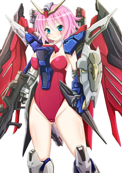 Anime picture 707x1000 with mobile suit gundam sunrise (studio) ebi 193 single tall image looking at viewer blush short hair breasts blue eyes light erotic simple background standing white background pink hair ass visible through thighs mechanical wings girl wings