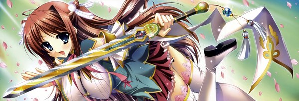 Anime picture 9075x3074 with koihime musou doga kobo highres light erotic wide image dualscreen sword