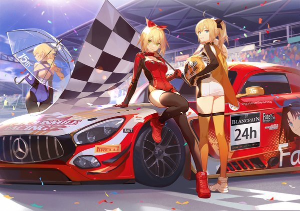 Anime picture 1022x722 with fate (series) fate/grand order fate/apocrypha fate/extra fate/unlimited codes vocaloid goodsmile racing mercedes-benz artoria pendragon (all) saber jeanne d'arc (fate) (all) toosaka rin jeanne d'arc (fate) saber lily ask (askzy) long hair looking at viewer fringe breasts blue eyes
