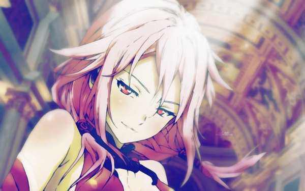 Anime picture 1920x1200 with guilty crown production i.g yuzuriha inori single looking at viewer blush highres short hair red eyes twintails bare shoulders pink hair low twintails girl