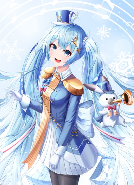 Anime picture 3500x4800 with vocaloid hatsune miku yuki miku rabbit yukine yuki miku (2020) ryon y0421 single tall image fringe highres open mouth blue eyes hair between eyes standing twintails blue hair absurdres very long hair from above snowing