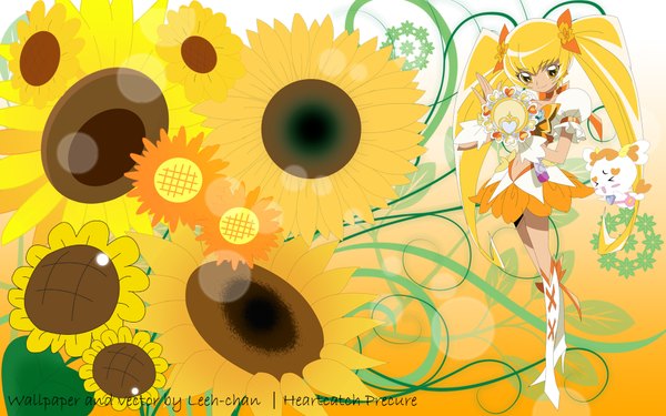Anime picture 1920x1200 with precure heartcatch precure! toei animation myoudouin itsuki cure sunshine potpourri single long hair looking at viewer highres blonde hair wide image twintails yellow eyes girl dress skirt navel miniskirt