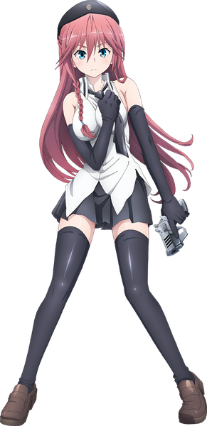 Anime picture 541x1112 with trinity seven asami lilith tomooka shinpei single long hair tall image fringe breasts blue eyes hair between eyes large breasts standing bare shoulders pink hair full body braid (braids) official art zettai ryouiki side braid transparent background