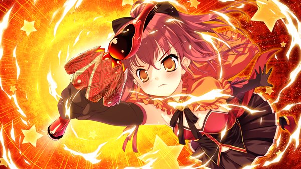 Anime picture 1280x720 with colorful cure ichinose hanatsu moric (artist) short hair wide image game cg red hair orange eyes girl dress gloves weapon sword elbow gloves fire