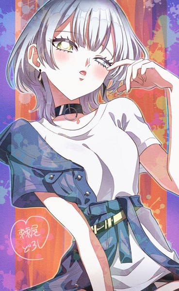 Anime picture 4320x7016 with bishoujo senshi sailor moon bang dream! bang dream! it's mygo!!!!! kaname raana loveodoro single tall image looking at viewer blush fringe highres short hair open mouth blue eyes standing signed yellow eyes absurdres white hair blunt bangs